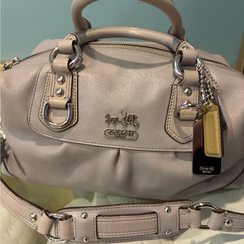 Coach Pebbled Leather Satchel in Pale Taupe